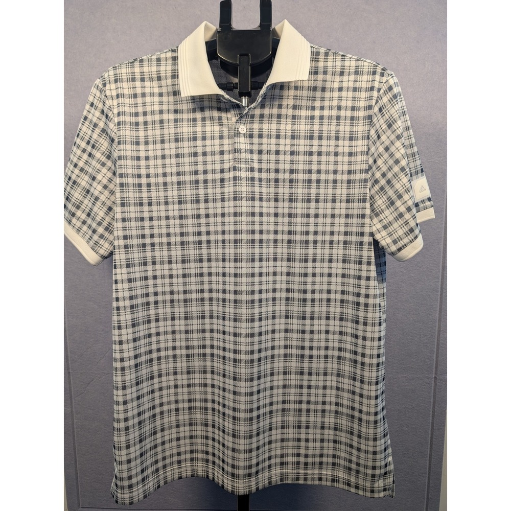 adidas Golf Adicross The Open Polo Shirt Mens M White Check Plaid Excellent